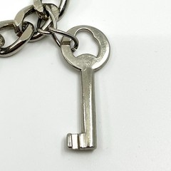 Vintage Y2K GUESS Charm Belt Silver Tone Pink Crystal Heart Lock Key Necklace