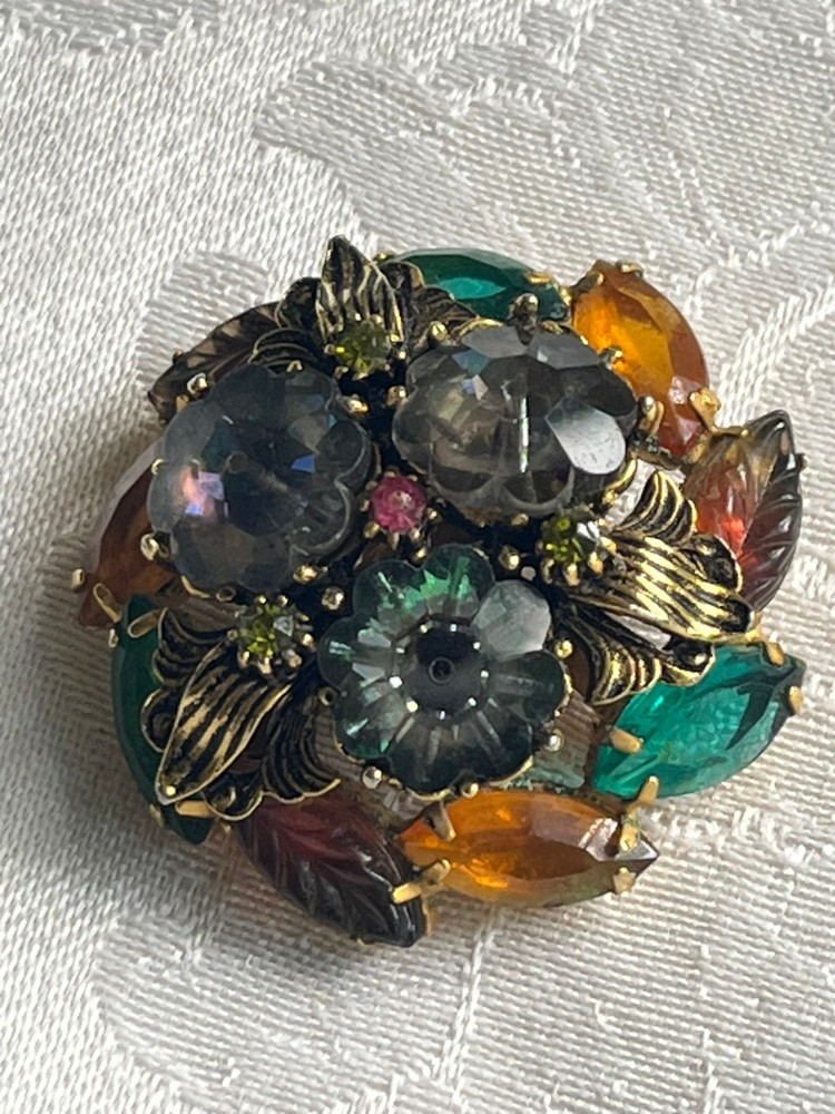 VTG Juliana DeLizza & Elster Cabochon Brooch Multi-colored Gold-tone Setting 1.5