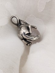 Vintage Sterling Silver Cat Rose Quartz Orb Ball Pendant 1″