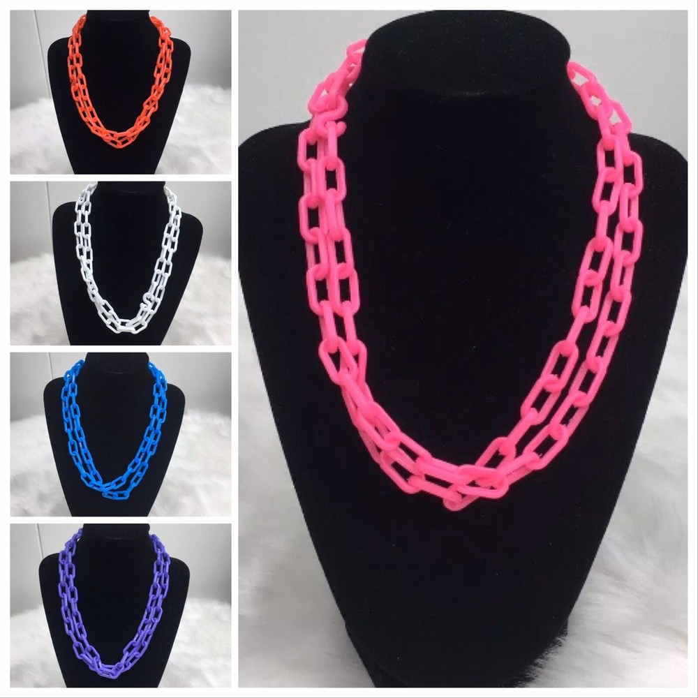 NEW Bell Charm Plastic Link Chain Necklace Costume Deadstock Vintage Retro 1980s