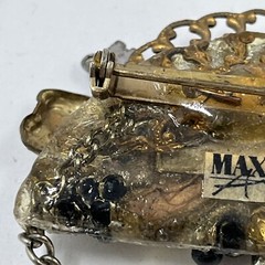 Vintage Maximal Art Collage Brooch Pin Mixed Materials Signed 80 Art Assemblage