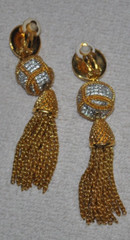 Swarovski Dangle Clip Earrings Crystal Gold Tone Chain Tassels vintage