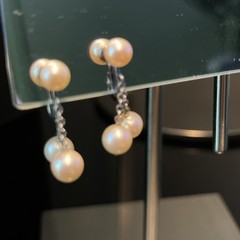 Vintage Silver Pearl Dangle Drop Earrings In Great Shape Simulated Pearls