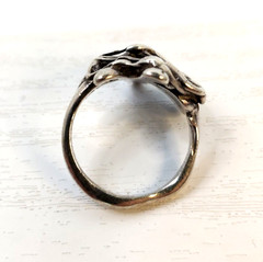 Vintage Artisan Brutalist Abstract Silvertone Ring Size 8 Mid Century Modernist