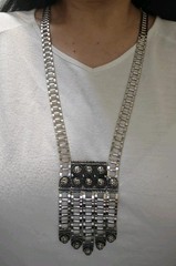Vintage SIGNED Designer EDLEE 70’s Modernist Long Fringed Necklace 30” Silver