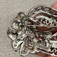 Vintage Brooch Marcasite Silver Tone Bow or Leaf