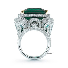 925 Sterling Silver Cz Ring 30CT(20MM) Green Emerald White Round Cocktail Party