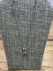 Vintage 1950s AJC Signed Amethyst Birthstone Sterling Silver Necklace 17”
