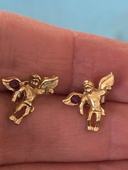 Vintage Gold Tone/Purple Crystals Angel Earrings