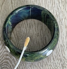 Vtg Spinach Green Marble Polka Dot Bakelite Wide Bangle Bracelet Tested 100grams