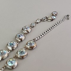 Vintage Open Bezel Necklace Aurora Borealis Round Linked Beads 17″