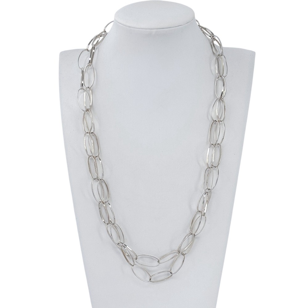 Chunky Oval Link Statement Necklace | Sterling Silver 925 | 44″