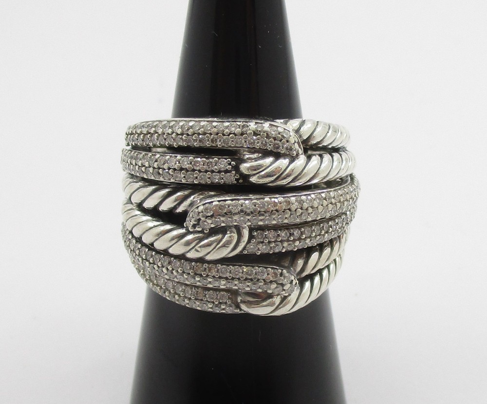 David Yurman 1.07CTW Round Diamond Labrinth Loop Ring Sterling Silver Size 6.25