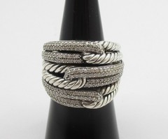 David Yurman 1.07CTW Round Diamond Labrinth Loop Ring Sterling Silver Size 6.25