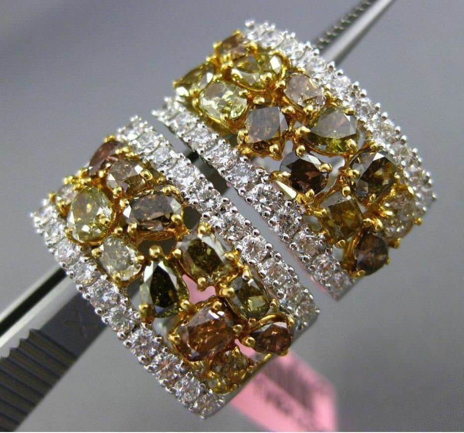 ESTATE GIA LARGE 5.82CT WHITE & FANCY INTENSE DIAMOND 18K TWO TONE GOLD EARRINGS
