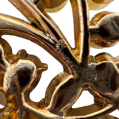 Vintage Crown Trifari Brooch Rhinestone Faux Pearl Floral Spray Gold Trifarium 1