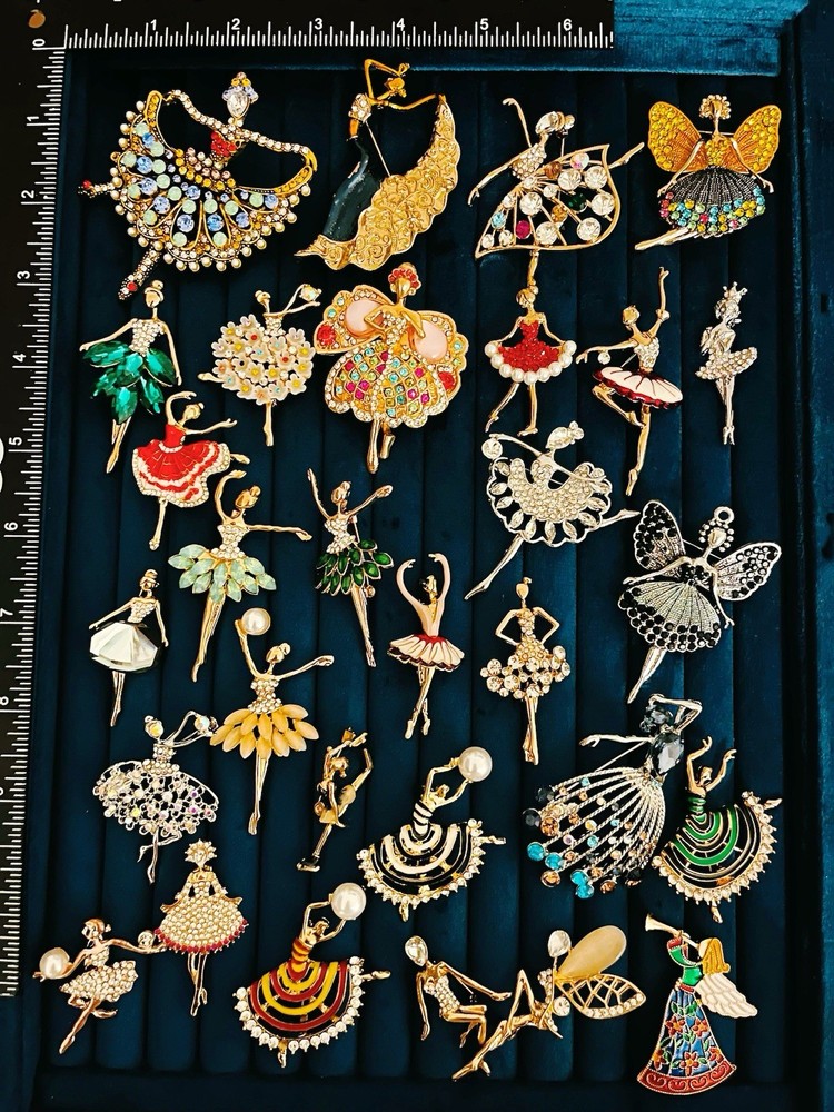 Lot 30 Ballerina Dancer Brooches Pins Enamel Rhinestone Pearl Ballet Angel Fairy
