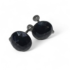 Vintage Jet Black Faceted Button Earrings Screw Back, 0.5″ Resin