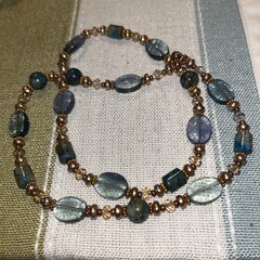 Vtg Strung Turquoise Faceted Glass & Gold Bead Beach Casual Artisan Necklace 24″