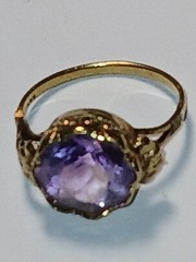 Antique Vintage 14K Gold Amethyst Ring size 6 2.7g English Hallmark AS IS