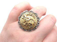 Vintage 60s 70s Gold & Silver Tone Large Aries Astrology Ram Adjustable Ring