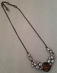 Givenchy Gold Silk Frontal Necklace Rhinestones Amber Pale Pink & White Stones