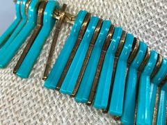 Vintage Egyptian Revival Necklace Robin Egg Blue Plastic Cleopatra Statement Bib