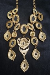 Vintage Antique Gold Black Rhinestone Bib Necklace Gothic Victorian Chandelier
