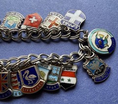 VTG Silver 18 European Travel Charm Bracelet Enamel Shields Flags – 800/900/925
