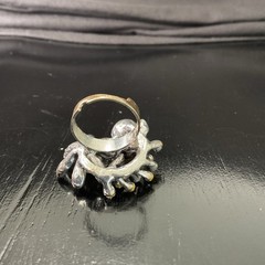 Vintage Adjustable Rhinestone, Pearl & Silver Tone Cocktail Ring, Statement EUC