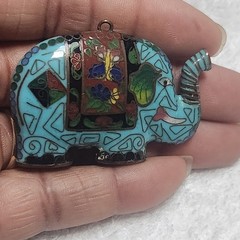 Vintage Cloisonne Elephant Pendant Turquoise Blue Enamel Lucky Charm Necklace