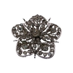 Vintage Floral Star Brooch Pin Smoky Gray Rhinestone Silver Tone 2 in D
