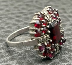 Vintage Art Deco Era Bohemian Garnet Marcasite Sterling Silver Ring Size 5.5