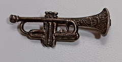 Vtg Sterling Silver Trumpet Horn Brooch/Pin Dainty, Detailed
