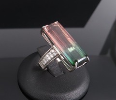 Rare 15.82ct Natural Party Color Tourmaline 0.35ct Diamond Platinum Ring, Size 7