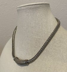 Snake Silvertone Magnetic Clasp Front Barrel Minor Gold Tone Detail Necklace