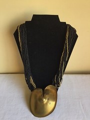 Vintage Womens Black Goldtone Metal Multistrand Beaded Fashion Jewlery Necklace