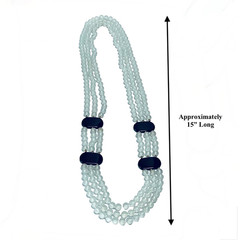 Vintage Black Onyx & Clear Quartz Triple Strand Beaded Elegant Necklace 15″ Long