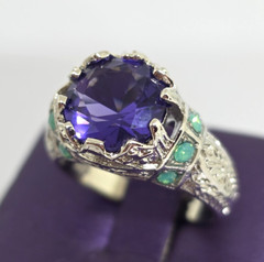 Faux Purple Amethyst Green Opal Filigree Silver Cocktail Ring Marked 925 SZ 7.25