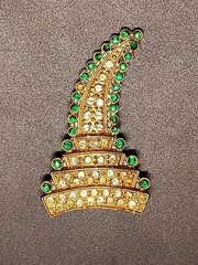 Rare Antique Gold Tone Signed A1 Safa Kundan Kalangi Brooch Turban Pin Green 2″