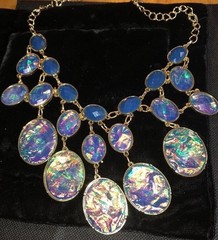 Statement necklace costume Iridescent Foil Peacock Multi Layered Vintage