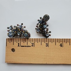Multi Color Glass Rhinestone Clip Earrings Flower Ear Climber Crescent READ
