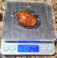 Antique Sterling Silver 925 Cognac Baltic Amber Pendant Brooch Necklace 24 Grams