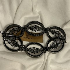 Monet link bracelet black crystal filigree marcasite Victorian Gothic glam art
