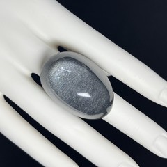 Chunky Lucite Dome Ring Clear Silver Bubble Shimmer 8 Retro Statement Runway