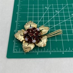Vintage Sterling Silver/ Gold Floral Bouquet with Purple & Opal Glass Gems 4″ L
