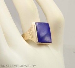 HEAVY 10.6 GRAM Antique Art Deco Natural Lapis Solid Silver & 14k Gold Mens Ring