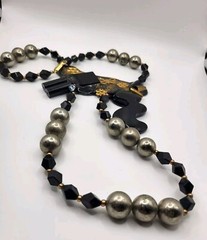 Signed Artist Made Kyna Black Lucite Large Beaded Unusual Double Sided Necklace