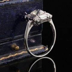 14K Gold Over 2CT Round Lab Created Diamond Ring Vintage Art Deco Halo Baguette