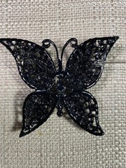 Butterfly Brooch Black Glass Stones